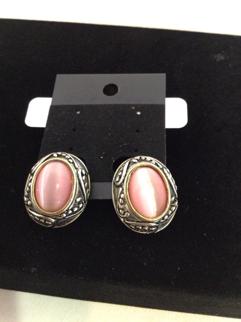 Silver Pink Clip on Rose Quartz Earrings