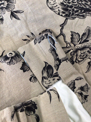 Pair Beige/Black Cotton Birds Draperies/Curtains