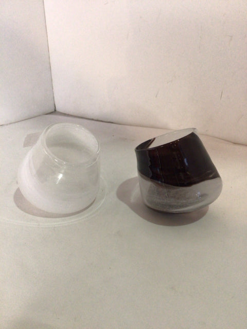 Pair Black/White Glass Votive Candle Holder