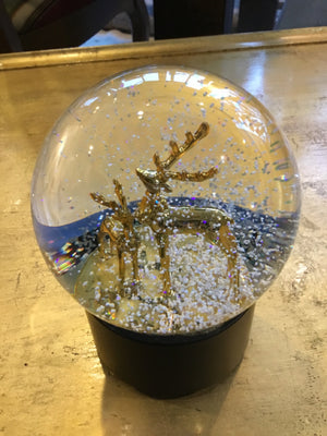 Snow Globe Clear/Gold Reindeer Musical Holiday Item