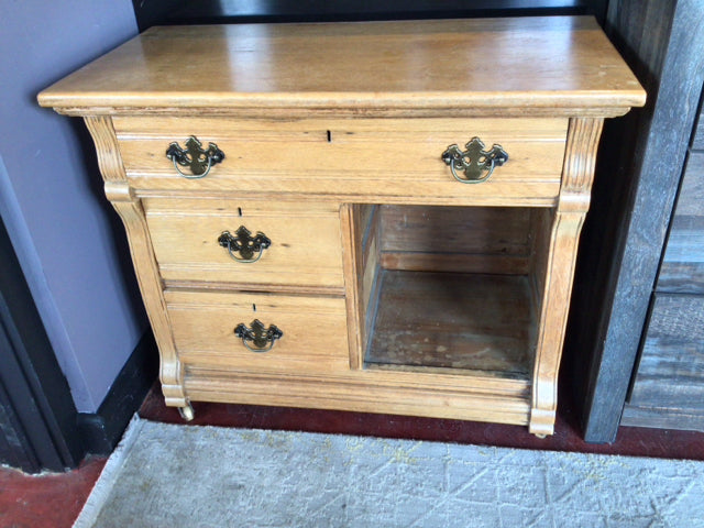 Vintage Oak On Wheels As Is Light Wood Chest/Dresser