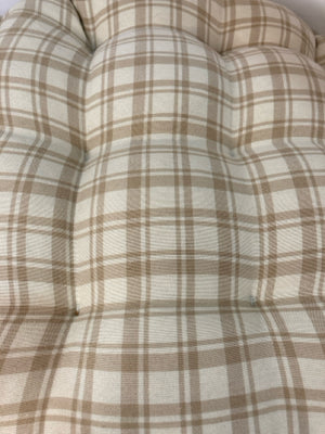 Pair Tan/White Cotton Checkered Tufted Chair Pad