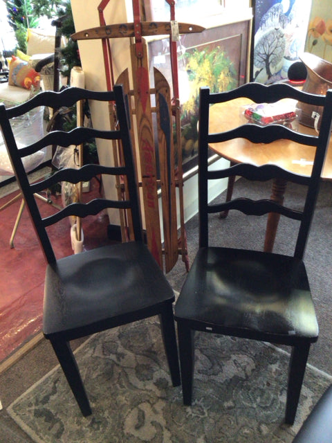 Pair Wood Black Chair