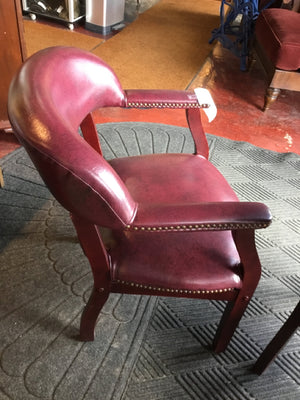Pair Leather Open Arm Maroon Chair Set