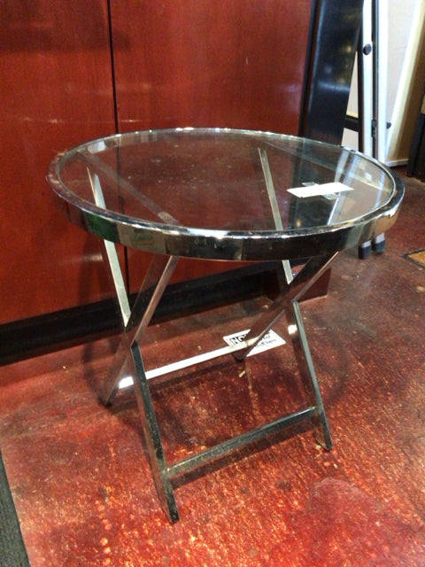 Side Metal/Glass Round As Is Silver Table