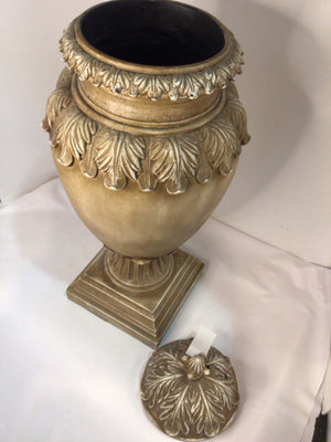 Lidded Oversized Taupe Resin Tuscan Urn