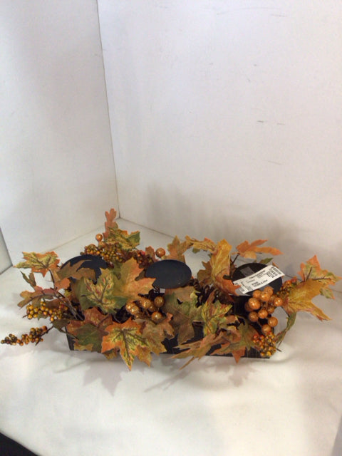 Candle Orange/Brown Leaves Centerpiece