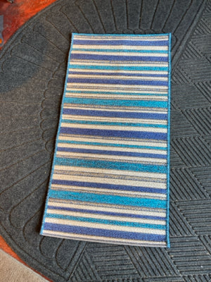 Polypropelyne Striped Blue/Tan Rug