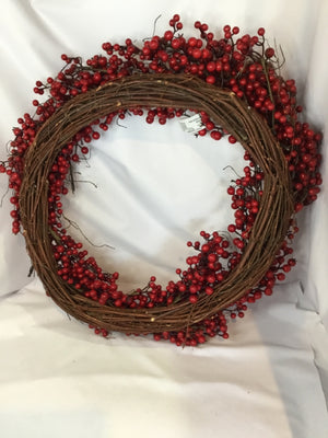 Pottery Barn Wreath Brown/Red Grapevine Berries Holiday Item