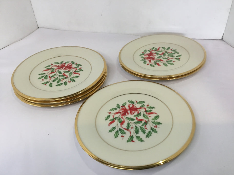 Lenox Christmas White/Gold Ceramic Holly Plate Holiday Item
