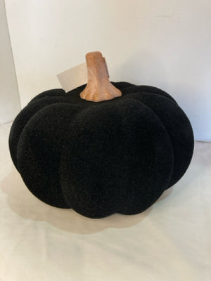 Halloween Black Plastic Flocked Pumpkin Holiday Item