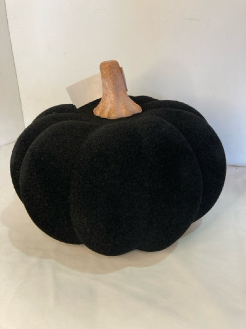 Halloween Black Plastic Flocked Pumpkin Holiday Item