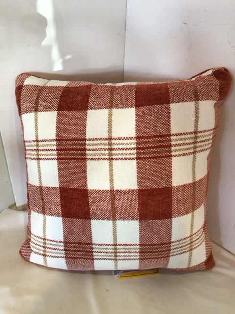 White/Rust Chenille Plaid Pillow