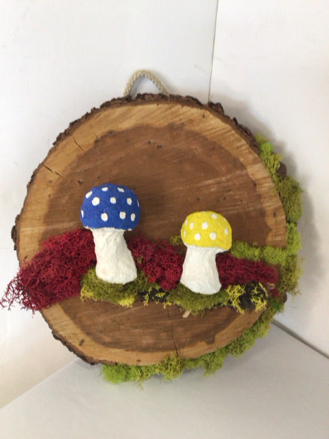 Whimsical Brown/Green Mushroom Wall Hanging Art