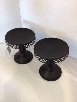 Pair Black Metal Pedestal Candle Holder