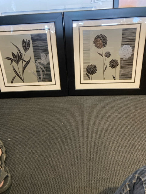 Black/Gray Floral Pair Framed Art