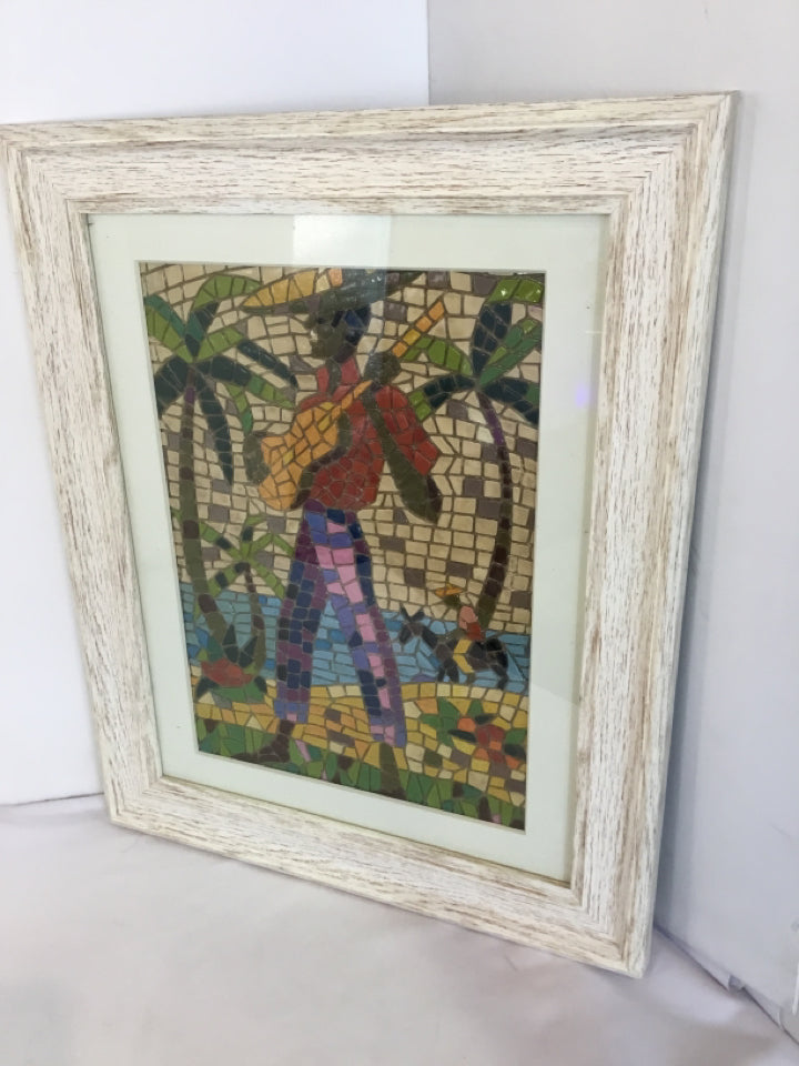 Mosaic Man Palm Tree Framed Art