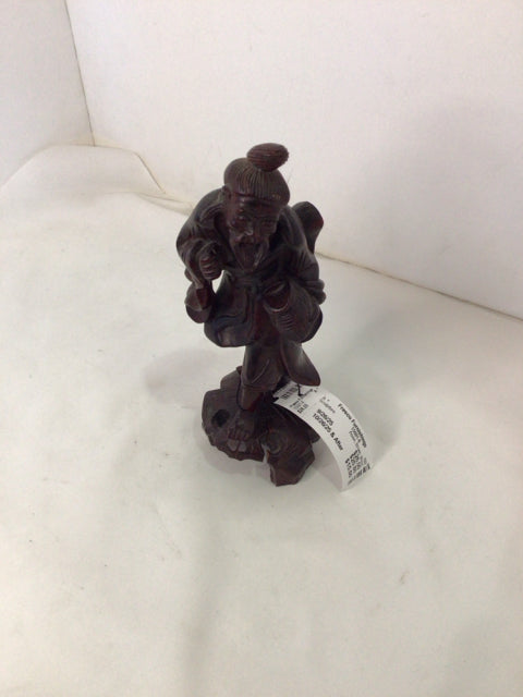 Asian Brown Wood Carved Figure Sculpture