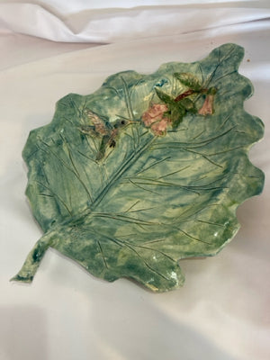 Green Pottery Hummingbird Plate