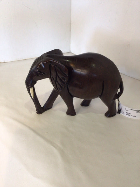 Besmo As Is Brown Wood Elephant Carved Figurine