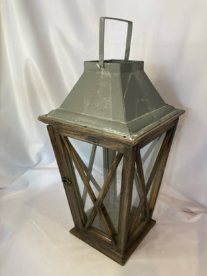 Vintage Candleholder Brown/Gray Wood/Metal Lantern