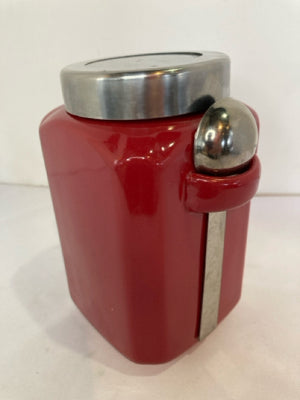 Red Ceramic W/Spoon Canister