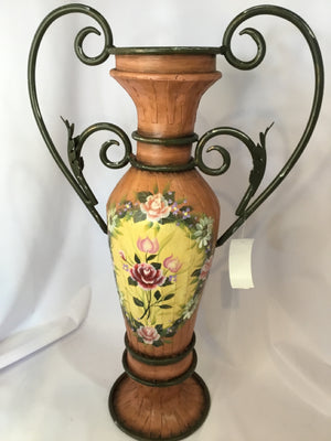 Shabby Chic Orange Metal Floral Vase