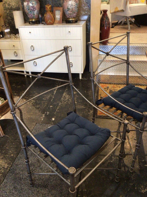 PIER 1 Set of 4 Wrought Iron w/Cushion Pewter Chair