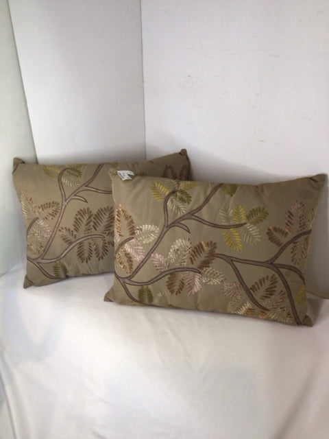 Pair Brown Embroidered Pillow