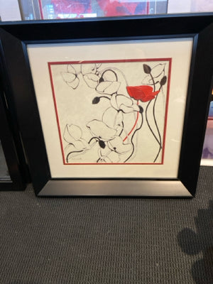 Signed White/Red Floral Framed Art