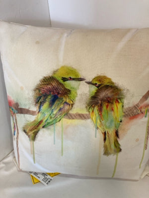 Cream/Multi Polyester Birds Pillow