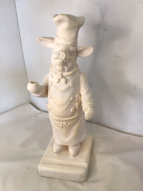White Ceramic Chef Pig Sculpture