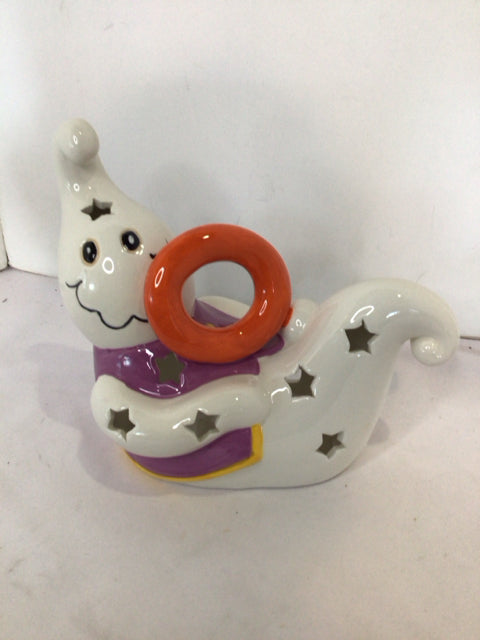Halloween White Ceramic Candle Holder Ghost Holiday Item