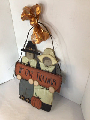 Thanksgiving Orange/Gray Wood Pilgrim Holiday Item