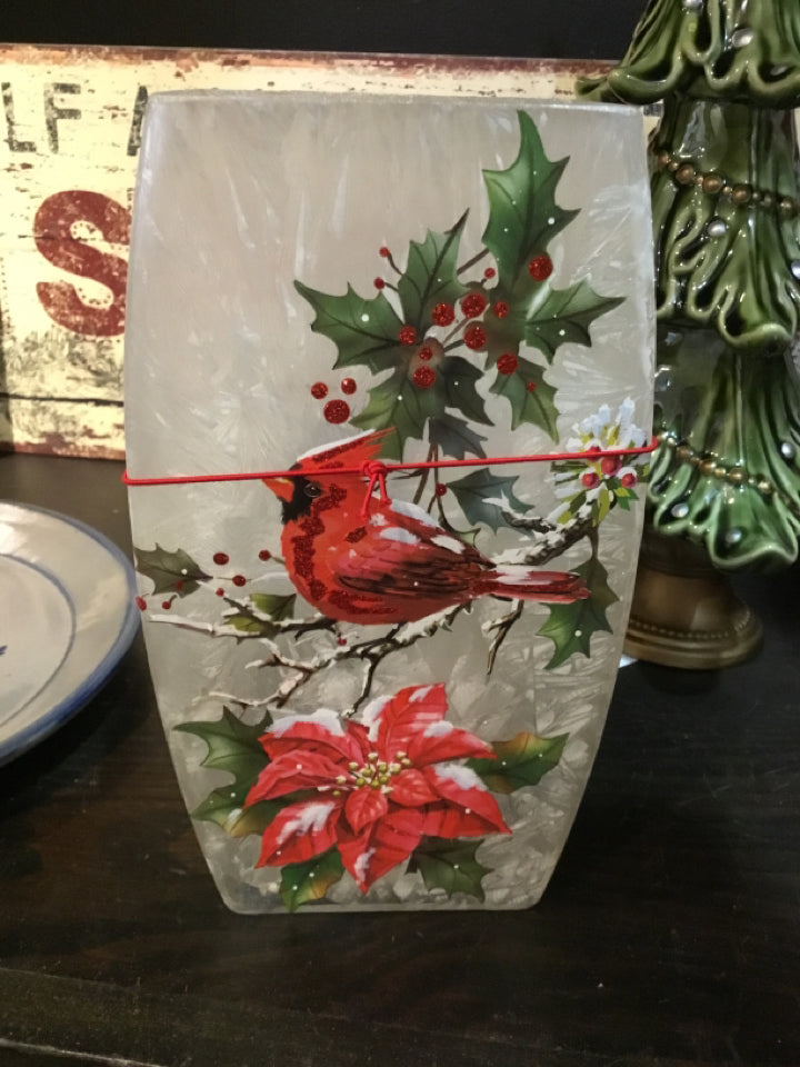 Christmas White/Red Glass Vase Light up Holiday Item