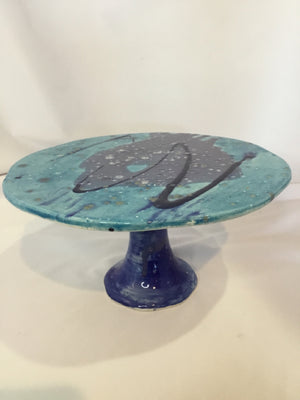 Decorative Blue Ceramic Cake Plate/Stand