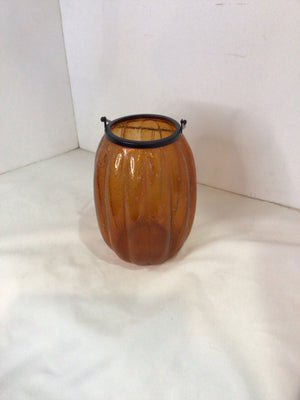 Smith & Hawken Fall Orange Glass Candle Holder Pumpkin Holiday Item