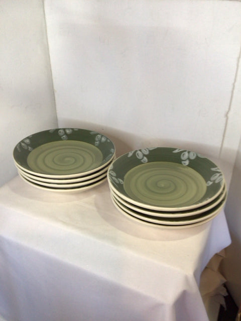 Set of 8 Green/White Ceramic Swirl Bowl Set