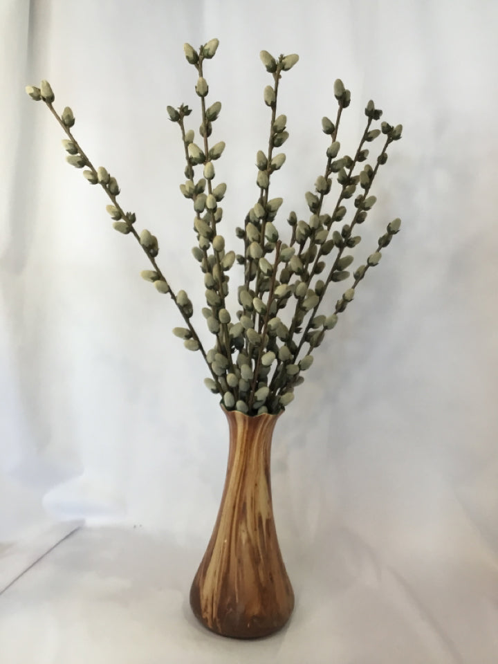 Brown Wood W/ Flowers Vase