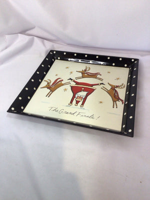 Tray Black/White Plastic Reindeer Holiday Item