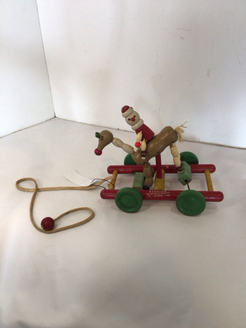Vintage Multi-Color Wood Rudolph Pull Toy Holiday Item