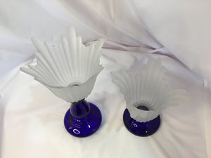 Vase Blue/White Glass Pair Candle Holders