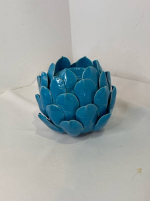 Tealight Blue Ceramic Lotus As Is Candleholder(s)