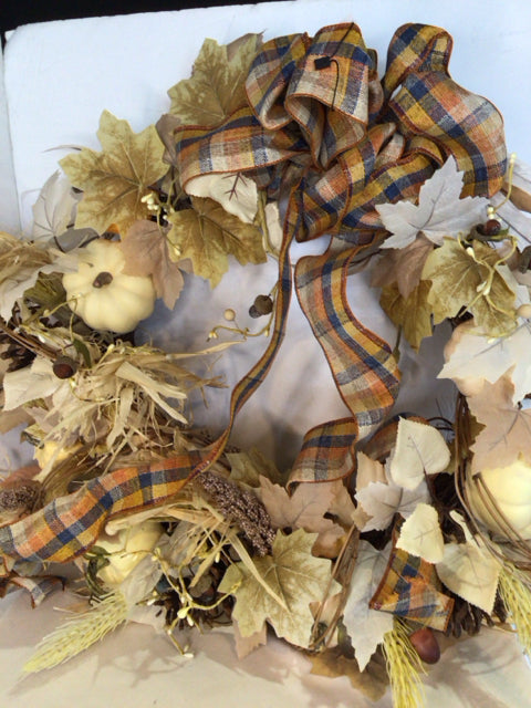 Fall Tan/Cream Plaid Leaves Holiday Item