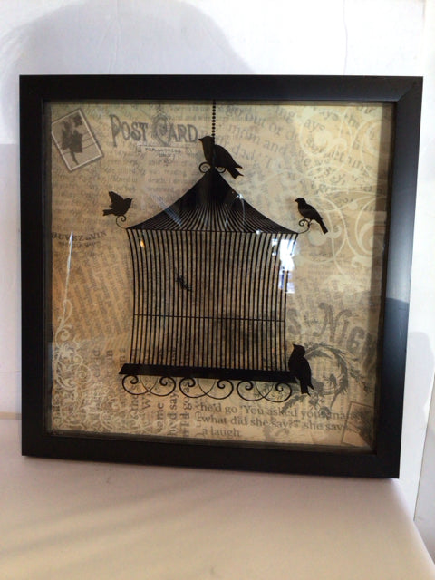 Shadow Box Black/Tan Birdcage Framed Art