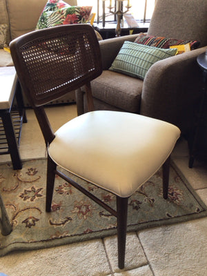 Four Hands Mid-Century Upholstered Seat Caned Back Brown/Cream Chair