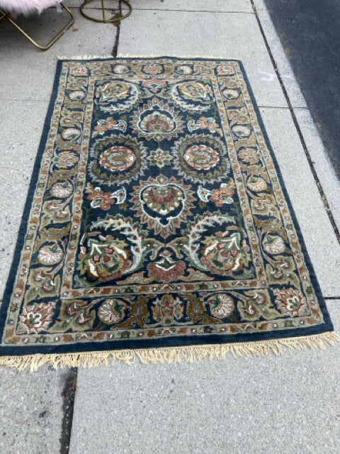 Wool Floral 5 X 8 Blue/Multi Rug