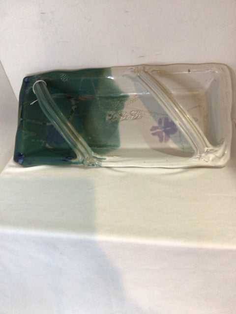 Original Green/White Pottery Handled Tray