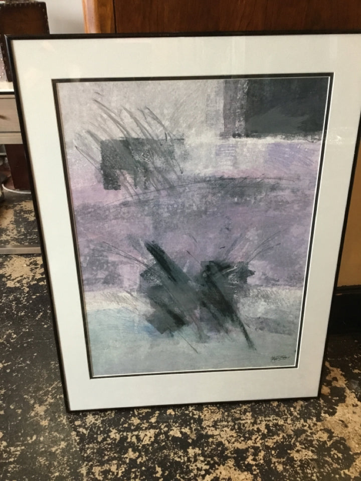 Signed Purple/Gray Abstract Framed Art