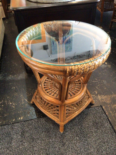 Tropical Rattan Glass Top Brown Table
